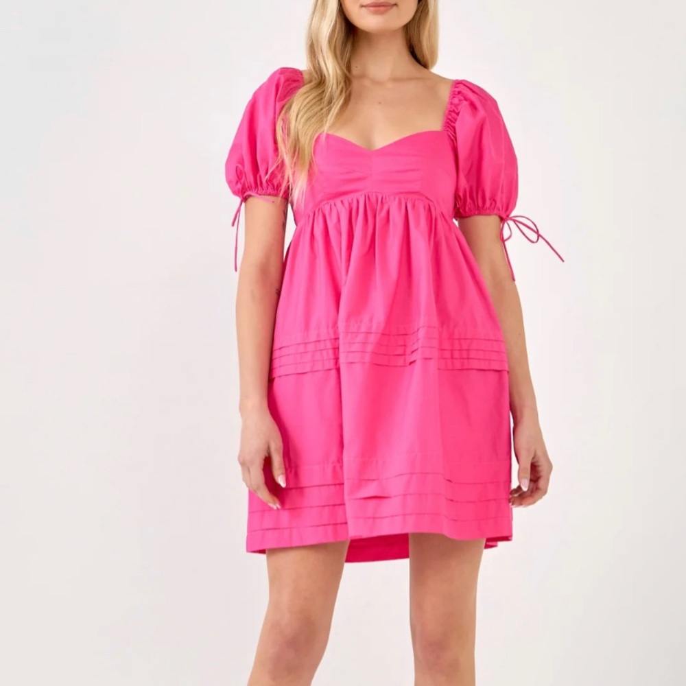 English Factory Dress: PLEATED DETAIL PUFF SLEEVE MINI DRESS